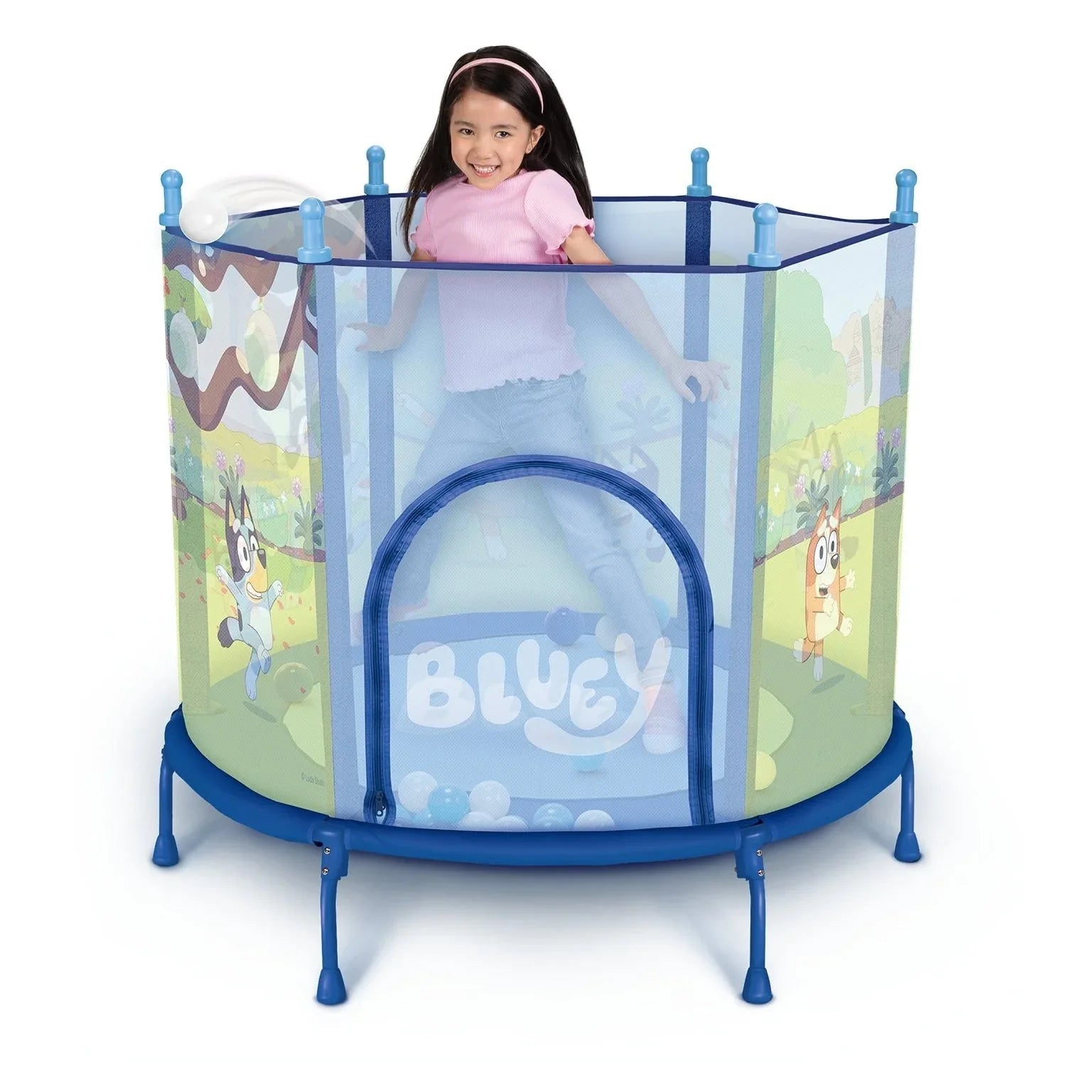 Bluey 4' Kids Trampoline with Soft Play Balls