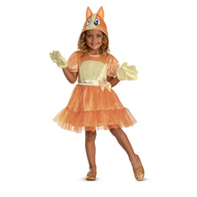 Toddler tutu costume with orange dress, gold chest panel, matching hat and gloves