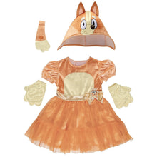 Toddler animal-ear hat with orange dress and tutu skirt, puff sleeves, gloves