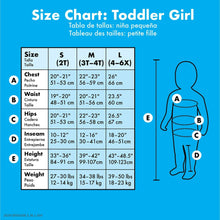 Toddler girl size chart: chest, waist, hips, height, weight for S(2T)–L(4–6X)