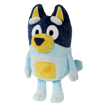 Blue dog plush toy with yellow nose, square belly patch, and one side arm, 8 inch