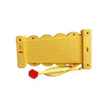 Wooden hand xylophone with yellow casing and red-tipped mallet