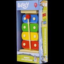 Bluey magic xylophone gift box with colorful key blocks and wooden mallet