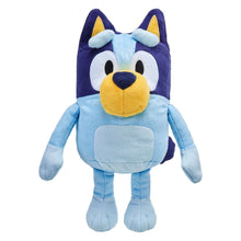 Bluey talking plush dog, light blue body with navy ears and yellow muzzle