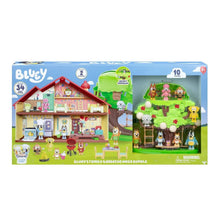 Bluey family barbecue bundle box showing red-roof house and green tree playset