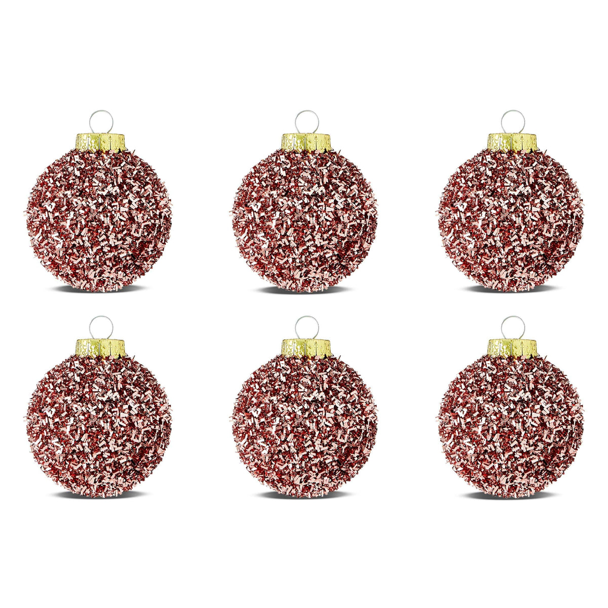 Blush Pink Tinsel Ball Christmas Ornaments, 2.5", 6 Count, by Holiday Time - USA MEGA SHOP