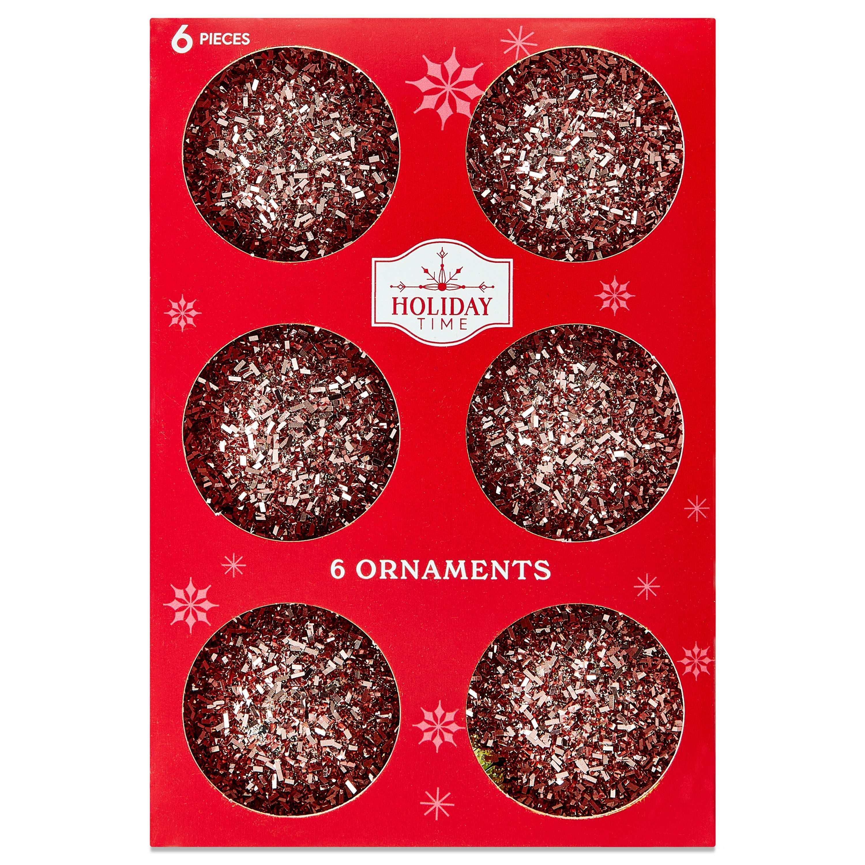 Blush Pink Tinsel Ball Christmas Ornaments, 2.5", 6 Count, by Holiday Time - USA MEGA SHOP