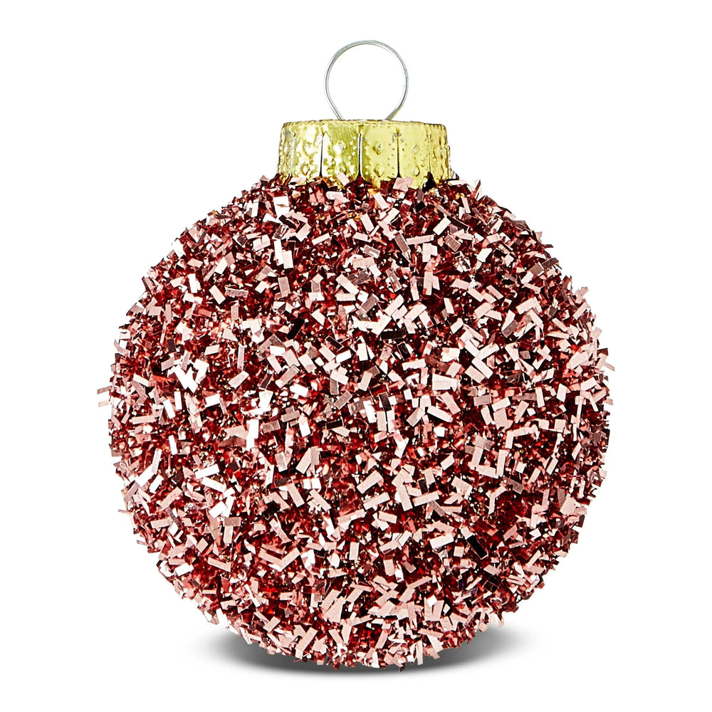 Blush Pink Tinsel Ball Christmas Ornaments, 2.5", 6 Count, by Holiday Time - USA MEGA SHOP