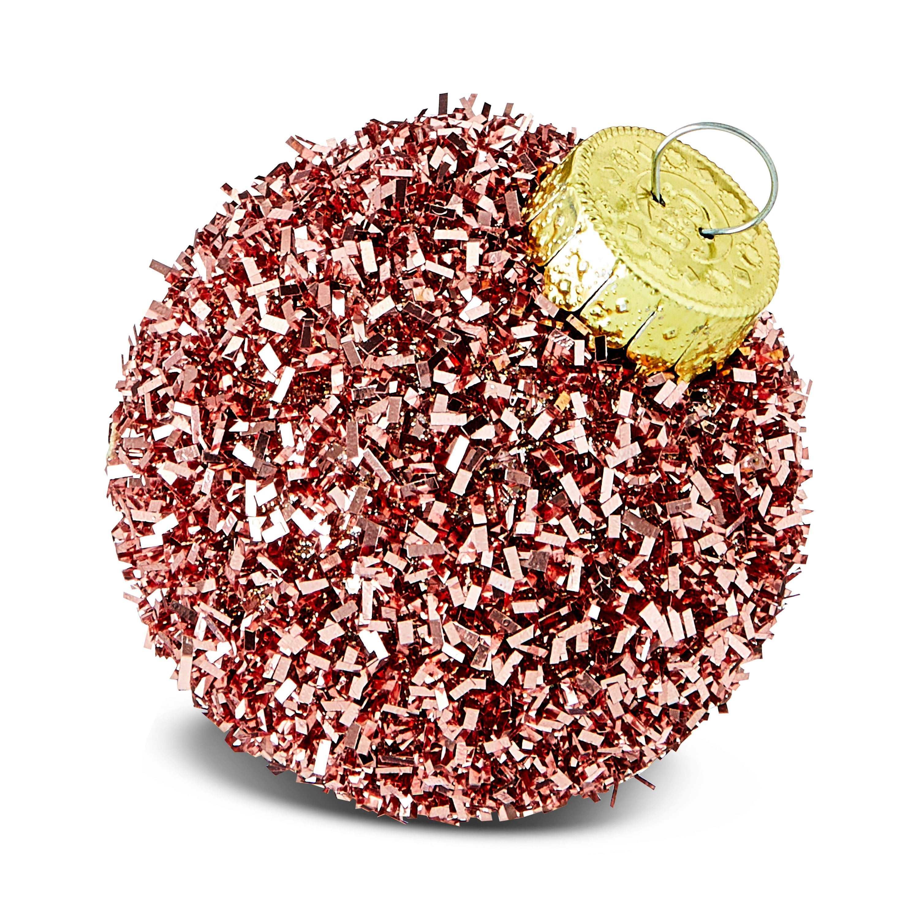Blush Pink Tinsel Ball Christmas Ornaments, 2.5", 6 Count, by Holiday Time - USA MEGA SHOP