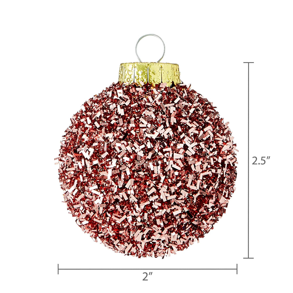 Blush Pink Tinsel Ball Christmas Ornaments, 2.5", 6 Count, by Holiday Time - USA MEGA SHOP