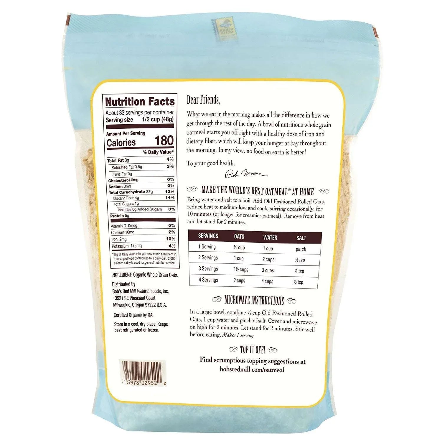 Bob's Red Mill Organic Old Fashioned Rolled Oats, 56 oz. - USA MEGA SHOP