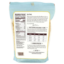 Organic rolled oats bag back label with Nutrition Facts and directions