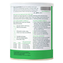 Infant formula can back label with preparation directions and barcode