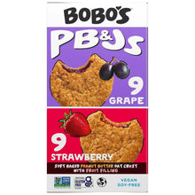 Bobo's PB&J oat snack variety pack box front with grape and strawberry bars