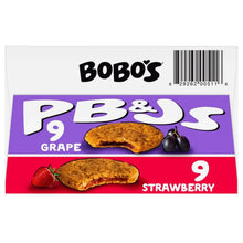 Bobo's PB&J oat snack bar pack with grape and strawberry graphics and barcode