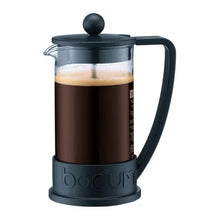 Black French press coffee maker with borosilicate glass carafe, 12 oz