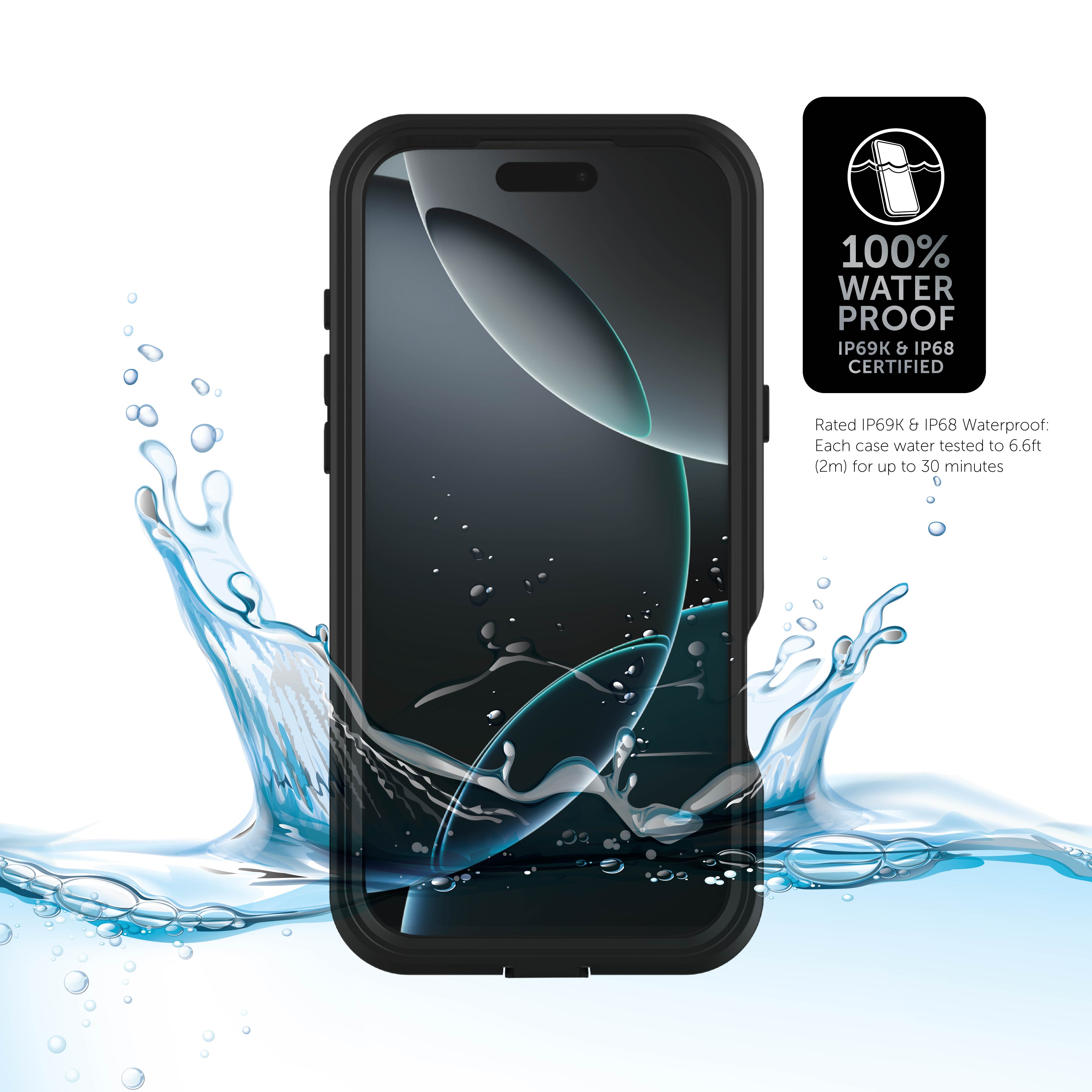 Body Glove Tidal Waterproof Phone Case for iPhone 16 - Black/Clear