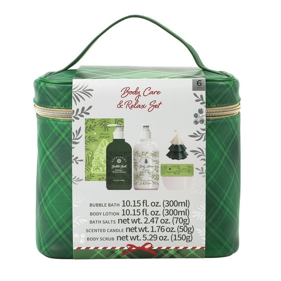 Body Care Portable Travel Set for Women, Relax and Care Set with Bubble Bath, Lotion, Bath Salts, Scented Candle, and Body Scrub