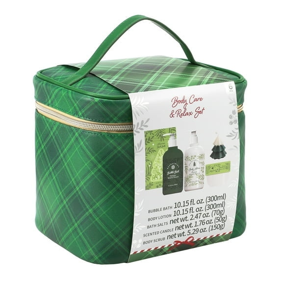 Body Care Portable Travel Set for Women, Relax and Care Set with Bubble Bath, Lotion, Bath Salts, Scented Candle, and Body Scrub