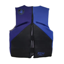 Youth life jacket PFD, blue and black, sleeveless vest with front zipper