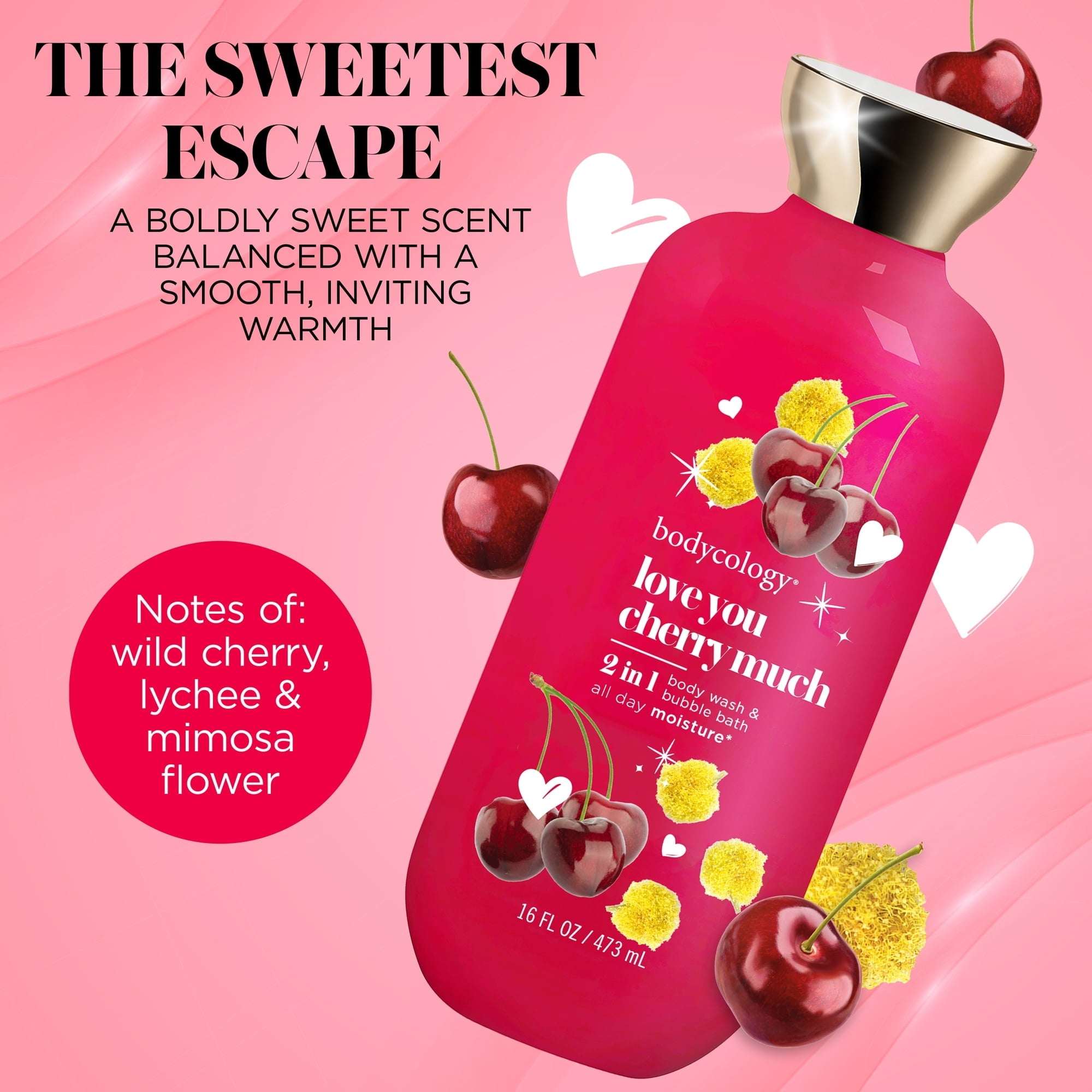 Bodycology 2-in-1 Body Wash & Bubble Bath, Love You Cherry Much, 16 fl oz