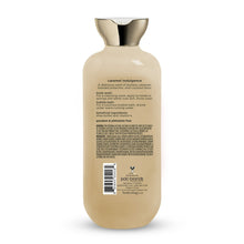 Bodycology caramel indulgence bottle back with ingredient panel and barcode