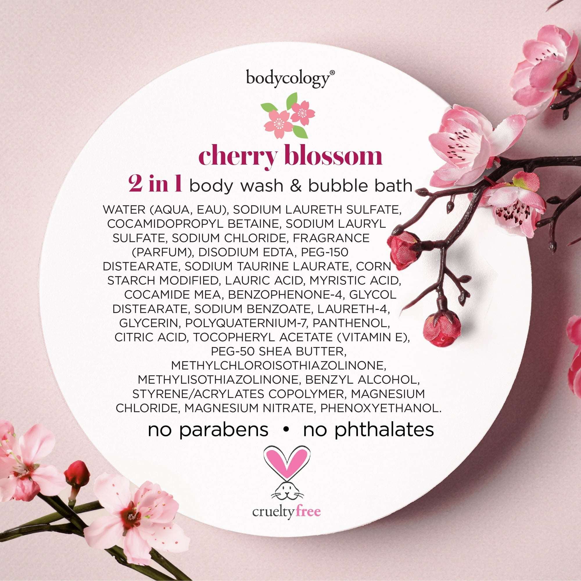 Bodycology Cherry Blossom 2-in-1 Body Wash and Bubble Bath, 16 fl oz