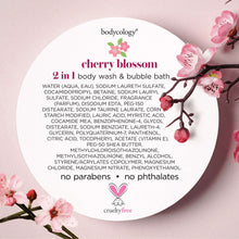 Cherry blossom 2-in-1 body wash & bubble bath back label with ingredient panel