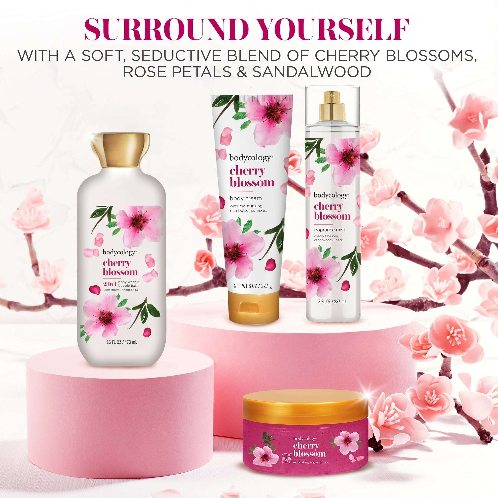 Bodycology Cherry Blossom 2-in-1 Body Wash and Bubble Bath, 16 fl oz