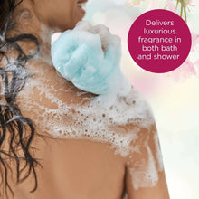 2-in-1 body wash & bubble bath bottle with foamy lather on skin