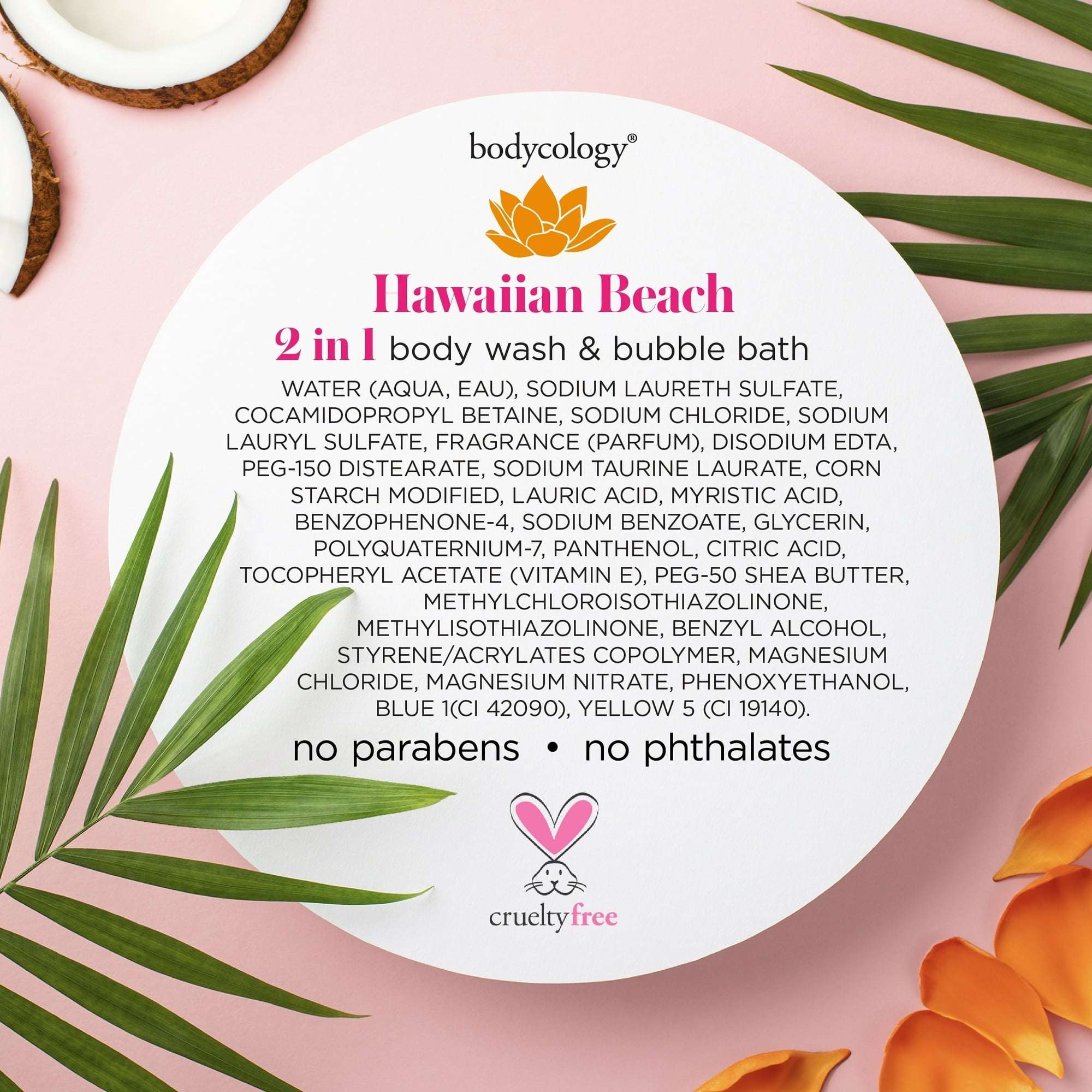 Bodycology Hawaiian Beach 2-in-1 Body Wash & Bubble Bath, 16 fl oz