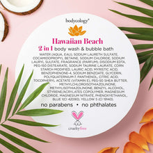 Round Hawaiian Beach ingredient label with cruelty-free icon