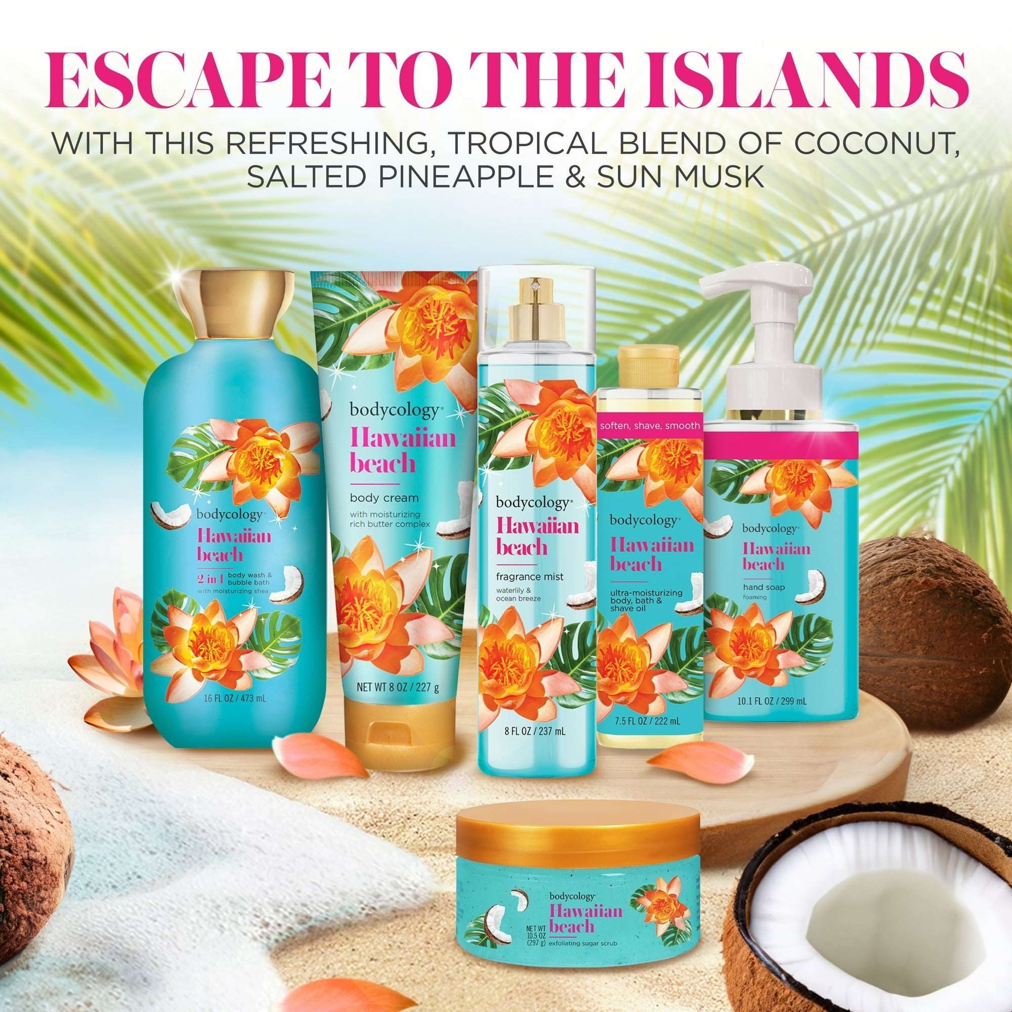 Bodycology Hawaiian Beach 2-in-1 Body Wash & Bubble Bath, 16 fl oz