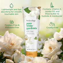Bodycology pure white gardenia body cream tube, white with orange squeeze cap