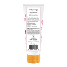 Cherry blossom body cream tube back panel with ingredient text and barcode, gold cap