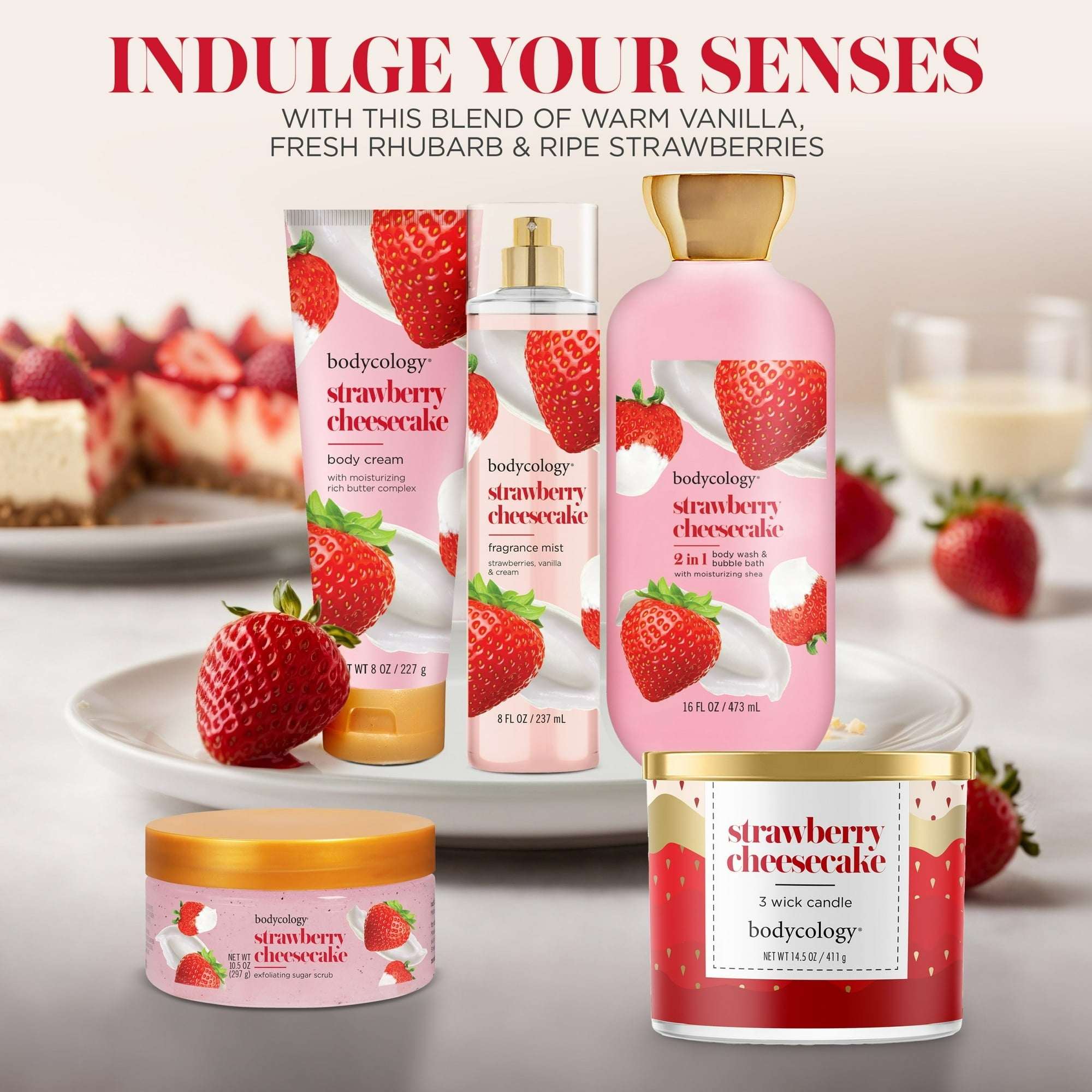 (3 PACK ) Bodycology Strawberry Cheesecake Exfoliating Sugar Scrub, 10.5 oz
