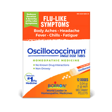 Boiron homeopathic flu-like symptoms medicine box, 12 single-dose tubes
