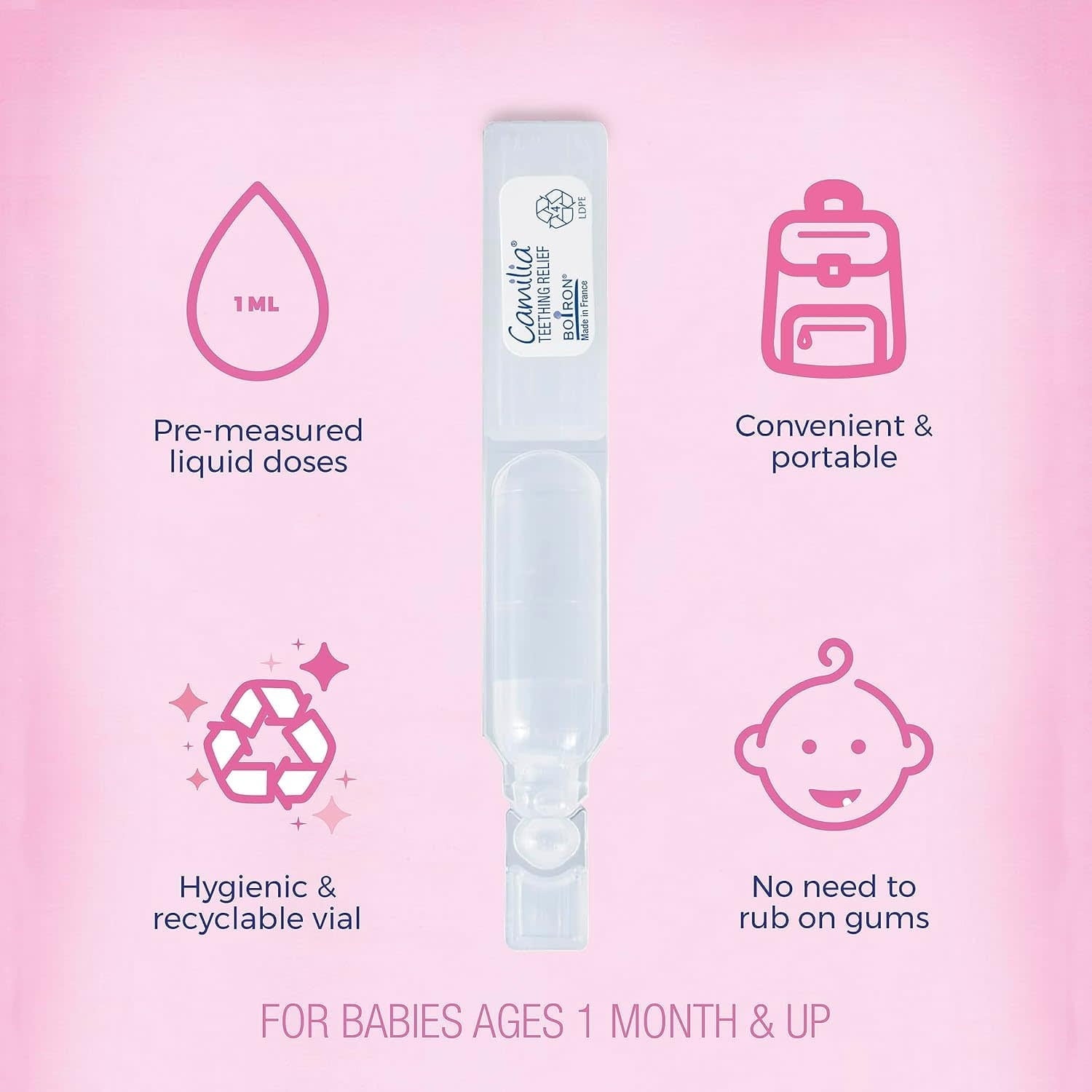 Boiron Camilia Teething Relief for Babies - 30 Liquid Doses, Painful Gums and Irritability