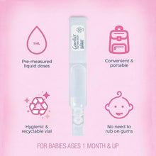 Camillia 1ml pre-measured liquid dose vial with portable and recyclable icons