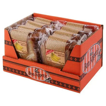 Banana bread slices in orange retail box with individually wrapped packs