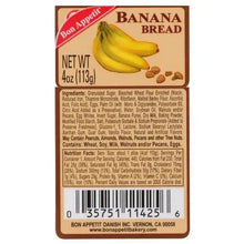 Banana bread product label with bananas and nutrition panel on package