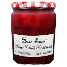 Bonne Maman four fruits preserves jar, red filling, white-red gingham lid