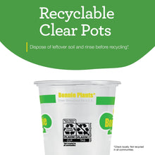 Recyclable clear plant pots with green Bonnie Plants labels