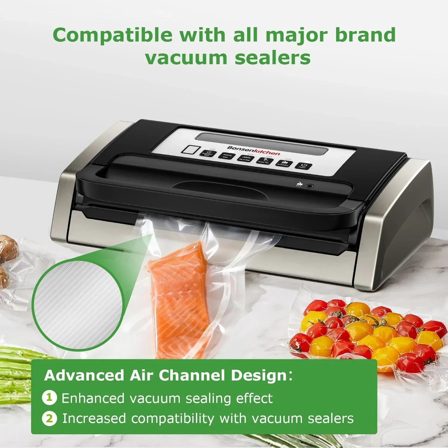 Bonsenkitchen Vacuum Seal Bag Variety Pack, 7 Rolls and 50 Precut Bags