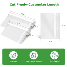 Vacuum sealer bag rolls and flat sheet bag, showing cut-to-length sizes