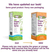 Diaper rash spray packaging boxes showing old and new versions