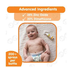 Diaper rash spray ingredient panel showing 25% zinc oxide and dimethicone