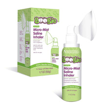 Boogie Micro-Mist Saline Inhaler box and green saline bottle with white nozzle