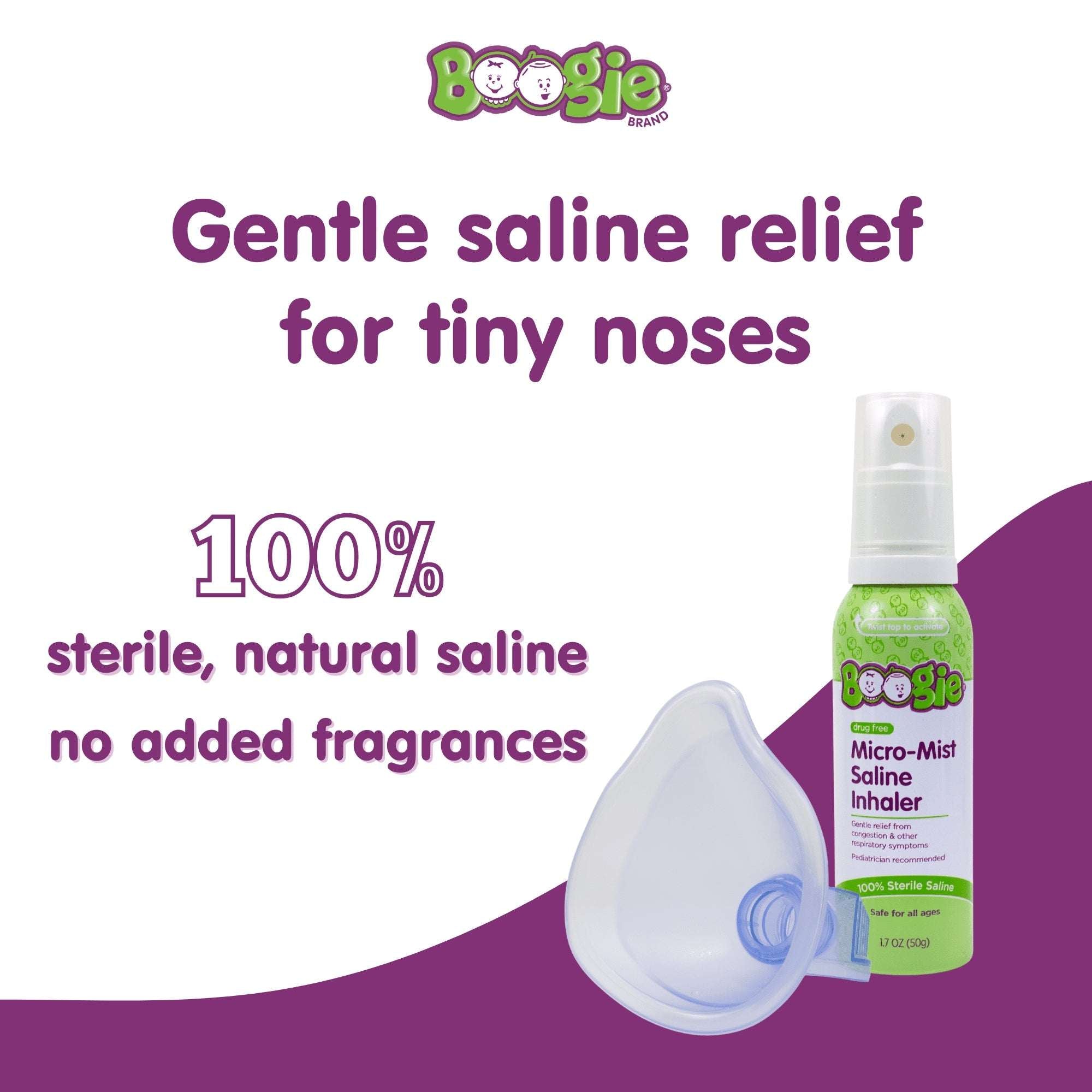 Boogie Sterile Drug-Free Micro-Mist Saline Inhaler for All Ages