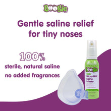 Boogie Micro-Mist Saline Inhaler bottle with white mask and fine-mist nozzle
